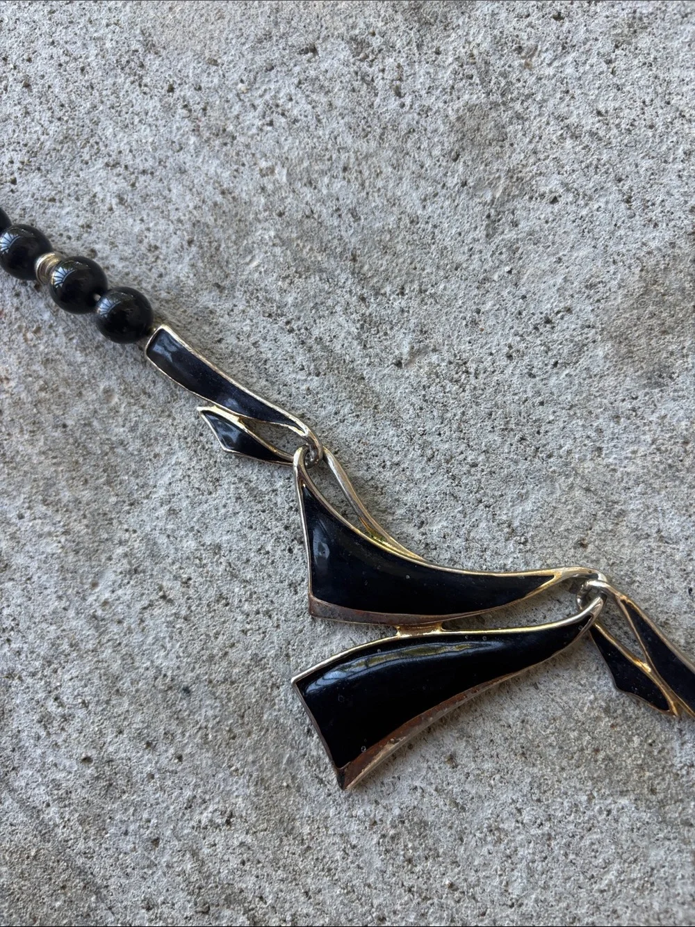 Vintage Black Modernist Statement with Sculpted Black Enamel Pendant